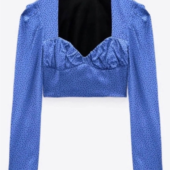 NWT Zara blue crop top blouse size M - Picture 1 of 9